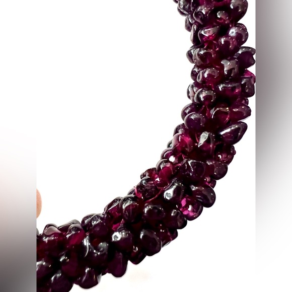 Genuine Garnet Beaded Bangle Bracelet